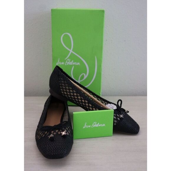 Sam Edelman Women's Sz 7.5M Black Woven Square Toe Bow Accent Ballet Flats - Picture 1 of 13